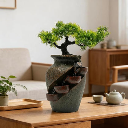 8.7inch Vase Type Artificial Bonsai Tree Fake Plant Mini Tabletop Waterfall - Image 9