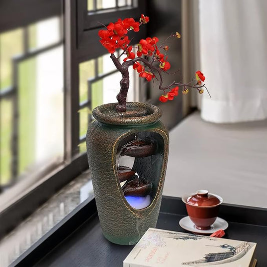 20Inch Tabletop Decorative Flower Vase Style Bonsai Waterfall Fountain by kunghei