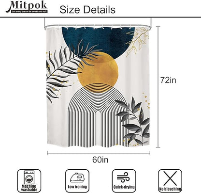 Navy Blue Boho Shower Curtain 60Wx72H Modern Bohemian Mid Century Abstract Gold - Image 5