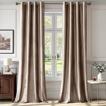 BULBUL Elegant Taupe Velvet Curtains:90 inches Length Luxury Living Room by ModernShinyVelvetCurtains