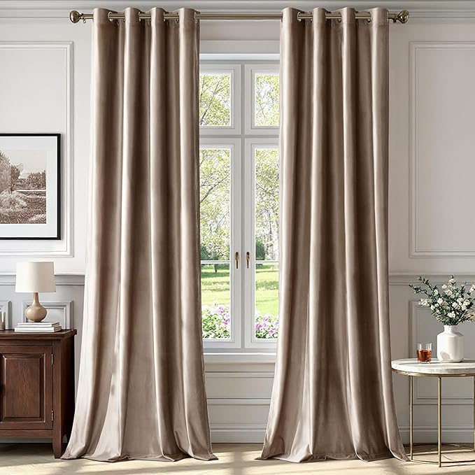 BULBUL Taupe Velvet Curtains 96 inches Length:Luxury Elegant Living Room by ModernShinyVelvetCurtains