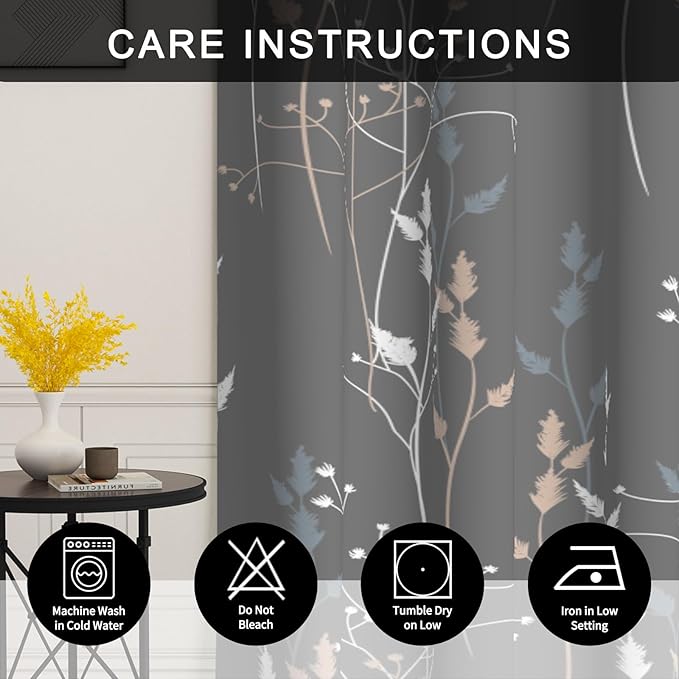Gray-Blue Leaves Blackout Curtains 63 Inch Length, Room Darkening Curtains - Image 5