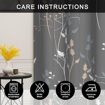 Gray-Blue Leaves Blackout Curtains 84 Inches, Room Darkening Curtains - Image 5