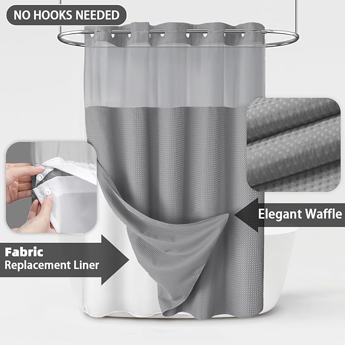 No Hook Shower Curtain and Liner Set - Image 3