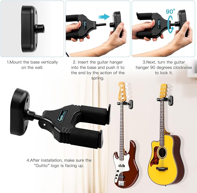 GUITTO Guitar Wall Mount Hanger, Guitar Stand Auto Gravity Lock Guitar Holder - Image 2
