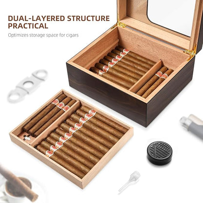 Cigar Humidor, Modern Glass Top Cedar Humidor Cigar Box - Image 2