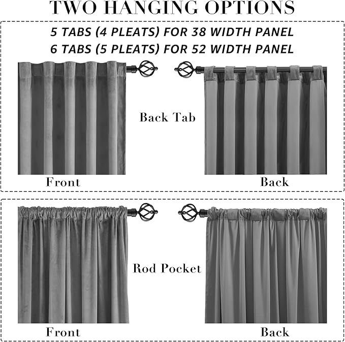Grey Velvet Blackout Curtains for 48 x 80 Inch Bedroom - Image 7