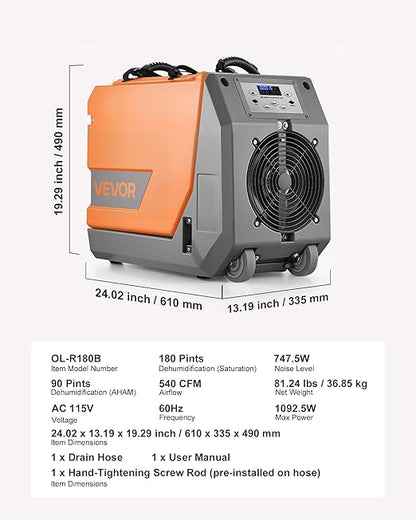 VEVOR 180 Pints Commercial Dehumidifier - Image 7