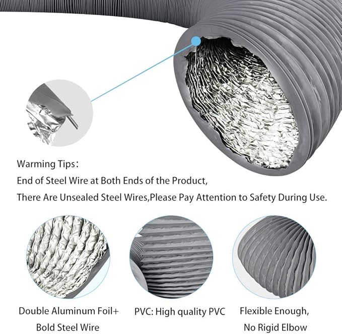 4 Inch 16FT Air Duct, Aluminum Clothing Dryer Vent Hose, 2 Clamps Include… - Image 3