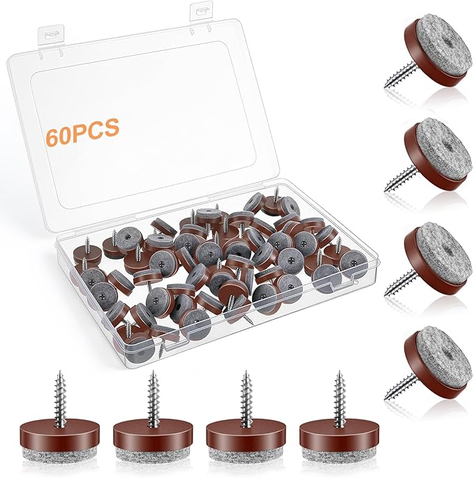 60 Pcs Brown Screw on Furniture Felt Pads Kit, 0.8 Inch Non Slip Furniture Pads by Unknown