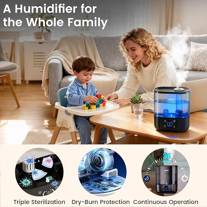 QIDO Top Fill Humidifiers for Bedroom, 5 L Cool Mist 36H Super Long Time - Image 3