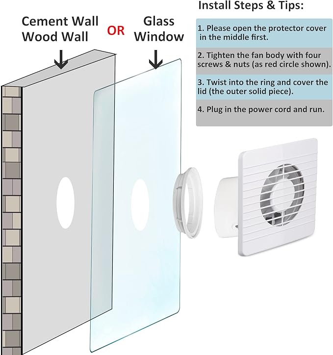 4 Inch Wall-Mounted Exhaust Fan, Small Bathroom Fan, IPX4 55CFM Window - Image 5