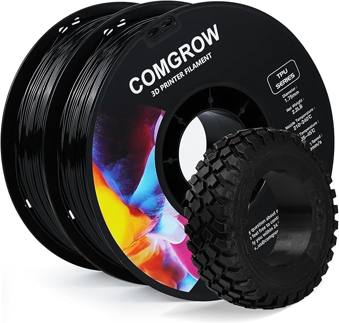 Comgrow TPU Filament, 95A Soft TPU Flexible 3D Printer Filament Black 2 * 1kg by Comgrow
