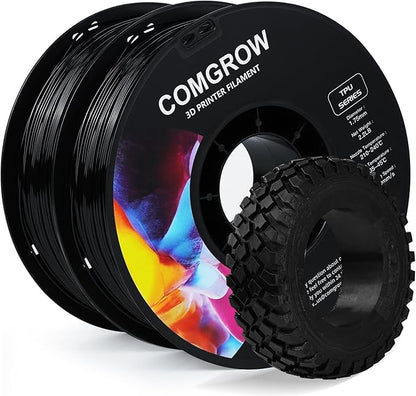 Comgrow TPU Filament, 95A Soft TPU Flexible 3D Printer Filament Black 2 * 1kg by Comgrow
