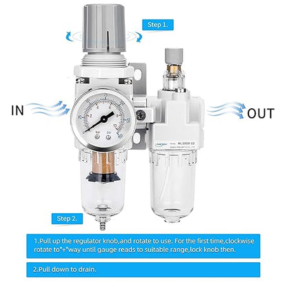 NANPU 1/4" NPT Compressed Air Filter Regulator Lubricator Combo, Water/Oil Trap - Image 4