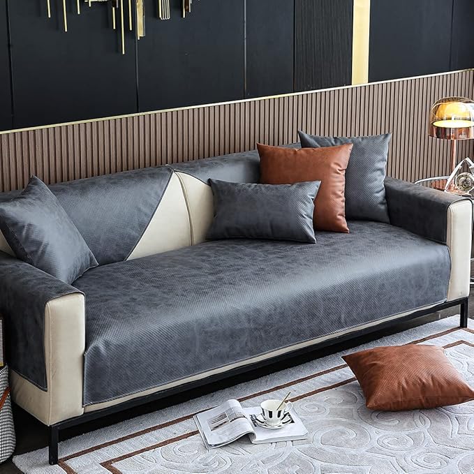 Faux Leather Waterproof Couch Sofa Cover Vintage PU Sectional Couch Cover Non - Image 3