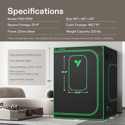 VIVOSUN P558 60"×60"×80" PRO Grow Tent, - Image 9
