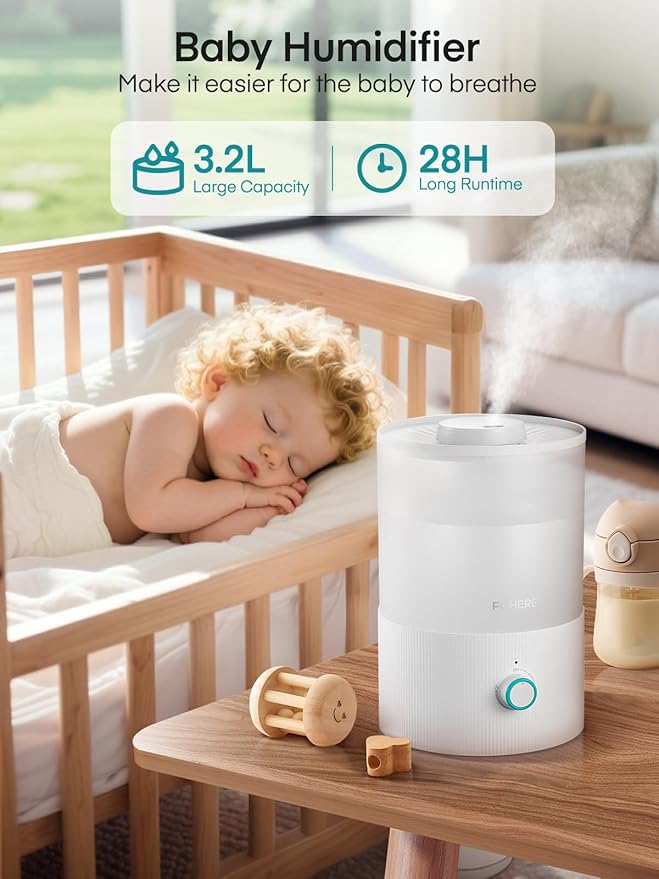 FOHERE Humidifiers for Bedroom, 3.2L Top Fill Cool Mist Ultrasonic Humidifier - Image 2
