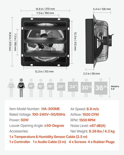 VEVOR 12 inch Exhaust Fan, Wall Mounted Attic Fan - Image 7