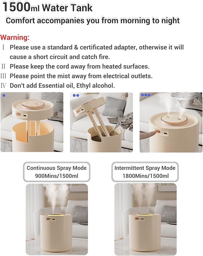 Portable Small Humidifier, 1500ml Small Humidifiers - Image 4