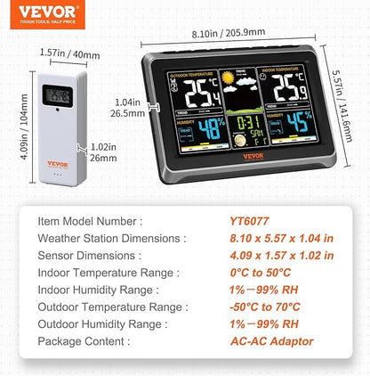 VEVOR Weather Station Indoor Outdoor, 7.5 in Color Display, Wireless Digital - Image 7