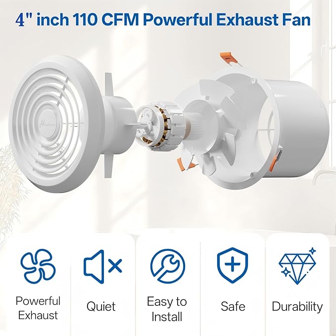 4inch Exhaust Fan, 110 CFM Wall Mounted Vent Fan, 1.0 Sone Quiet, Windows - Image 6