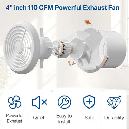 4inch Exhaust Fan, 110 CFM Wall Mounted Vent Fan, 1.0 Sone Quiet, Windows - Image 6