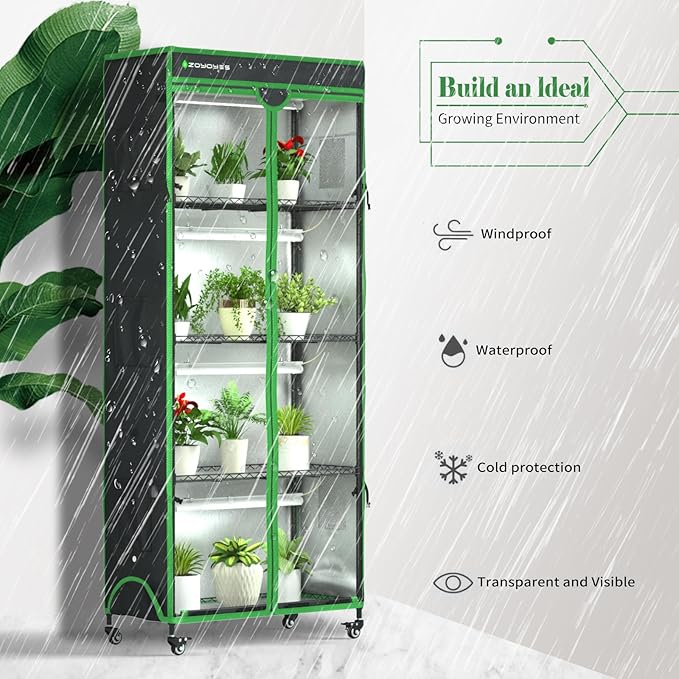 Indoor Greenhouse with Grow Light, 35.8" W x 17.8" D x 71.8" H, 5-Tier Plant - Image 2