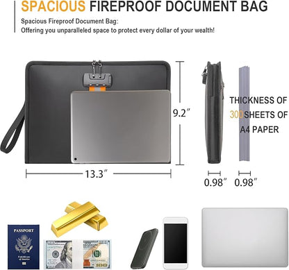 Fireproof Document Bag with Lock，13"×9.2" Fireproof Money Bag，with Zipper and - Image 3