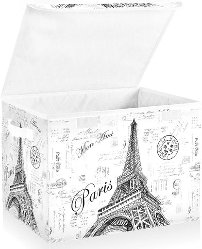 Kigai Paris Eiffel Tower Lidded Home Storage Bins, Foldable Storage Basket - Image 2