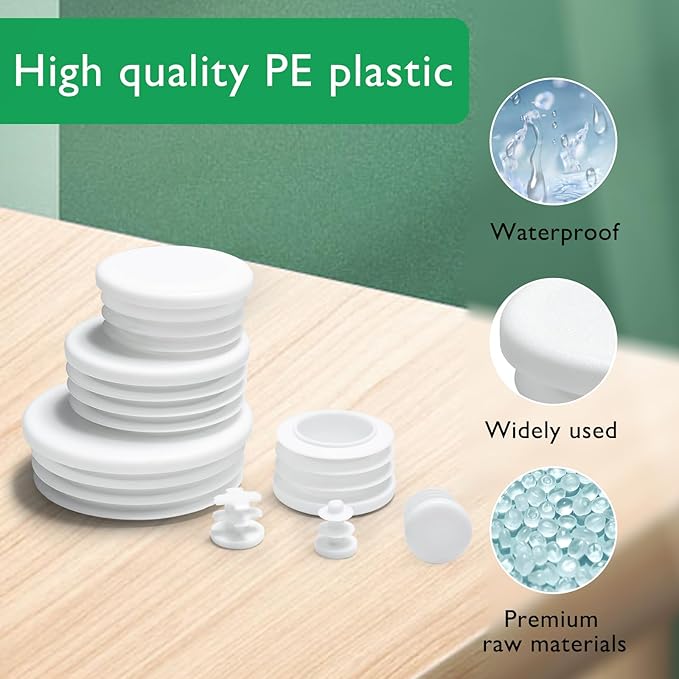 2" Plastic Hole Plugs White -Round Chair Leg Caps, Flush Mount Pipe Plugs - Image 2