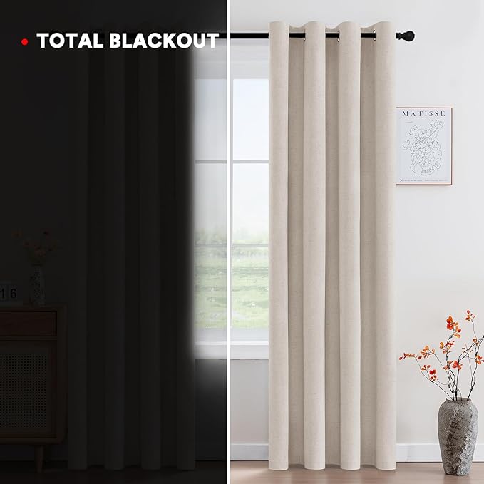 PrinceDeco Thick Linen Blackout Curtains Room Darkening Curtains 84 Inch Length - Image 3