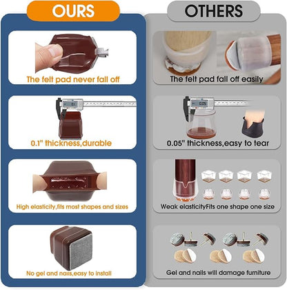 36Pcs Brown Square Chair Leg Floor Protectors, High Elastic Felt Furniture Pads - Image 2