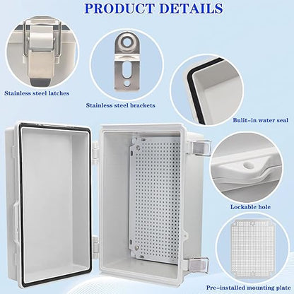 Waterproof Electrical Box, IP67 Junction Box Stainless Steel Latch Hinged Grey - Image 3