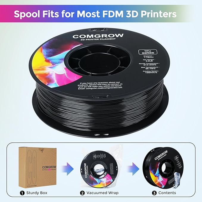 Comgrow TPU Filament, 95A Soft TPU Flexible 3D Printer Filament Black 1kg - Image 6
