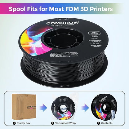 Comgrow TPU Filament, 95A Soft TPU Flexible 3D Printer Filament Black 1kg - Image 6