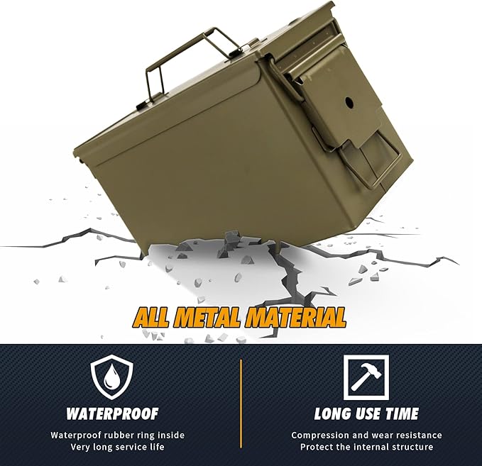 GUGULUZA Metal Ammo Can 30/50 Cal, Lockable Bullet Storage Case, Waterproof & - Image 3