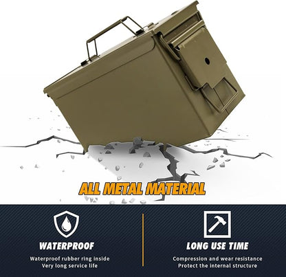 GUGULUZA Metal Ammo Can 30/50 Cal, Lockable Bullet Storage Case, Waterproof & - Image 3