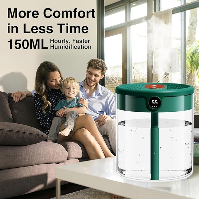 Dreamzy Humidifier for Large Room Cool Mist Bedroom Desktop Double Nozzle Cool - Image 2