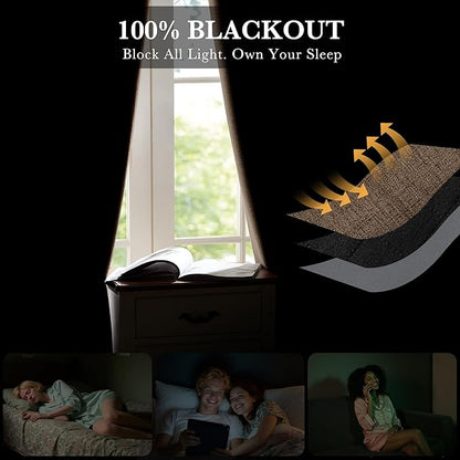 RYB HOME Coffee 100% Blackout Linen Curtains 78 inch Long, Thermal Insulated & - Image 3
