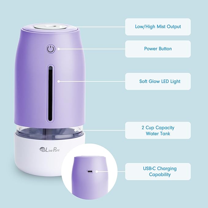 LivePure Cool Mist Humidifiers for Bedroom. Small Humidifier for Babies - Image 2
