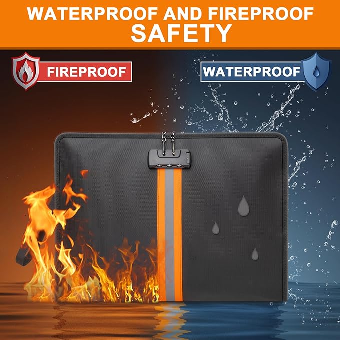 Fireproof Document Bag with Lock，15"×11" Fireproof Money Bag，with Zipper and - Image 2