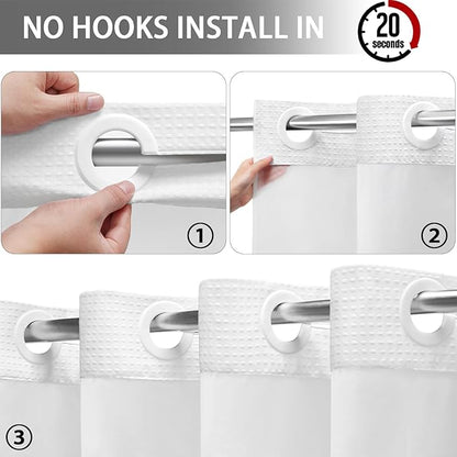 No Hook Shower Curtain with Fabric Liner White Hotel Waffle 75" L x 72" W - Image 3
