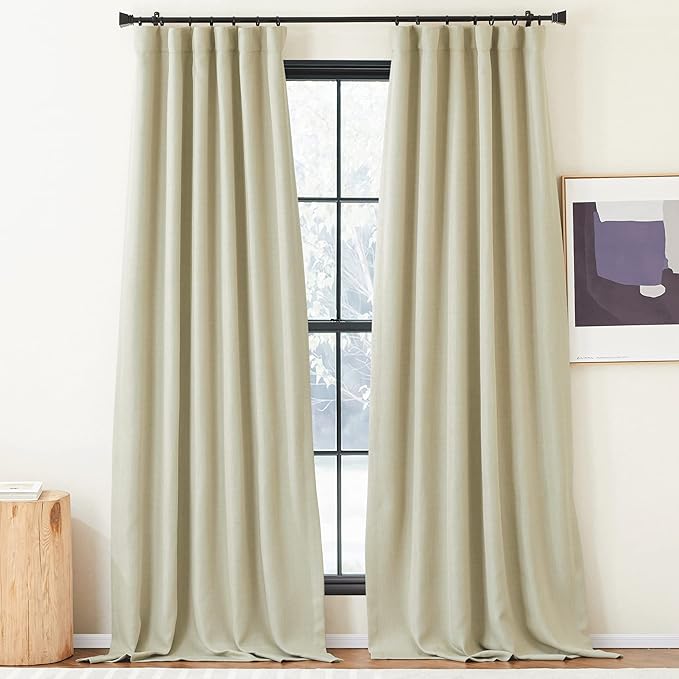 NICETOWN Room Darkening Faux Linen Beige Curtains 120 inches Long, Pinch by NICETOWN