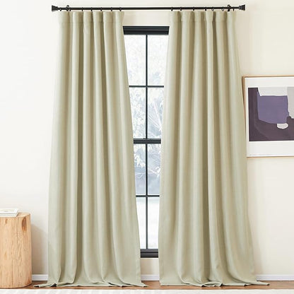 NICETOWN Room Darkening Faux Linen Beige Curtains 108 inches Long, Pinch by NICETOWN