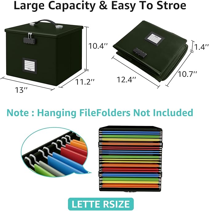 Army Green Fire Proof File Box for Documents - Image 4