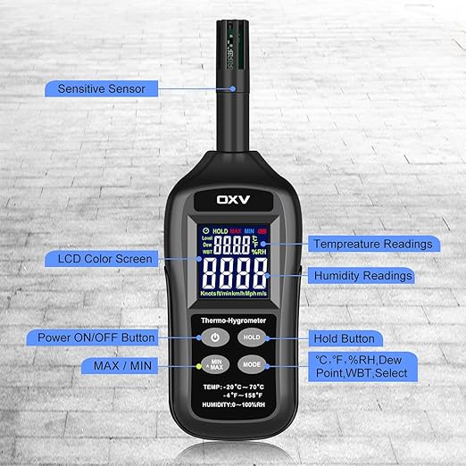 OXV Thermo-Hygrometer Digital Temperature Humidity Meter, Professional - Image 4