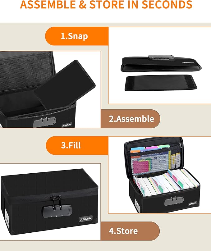 JUNDUN Index Card Holder with Lock, Collapsible Fireproof Index Card Box fits - Image 5