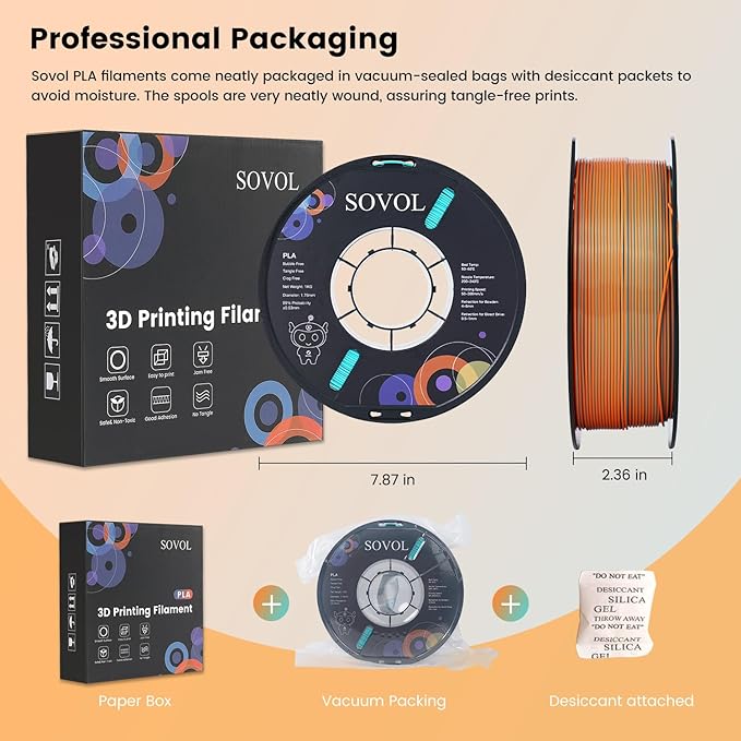Sovol Dual Color PLA Filament 1.75mm, Silk PLA 3D Printing Material, Dual Color - Image 6