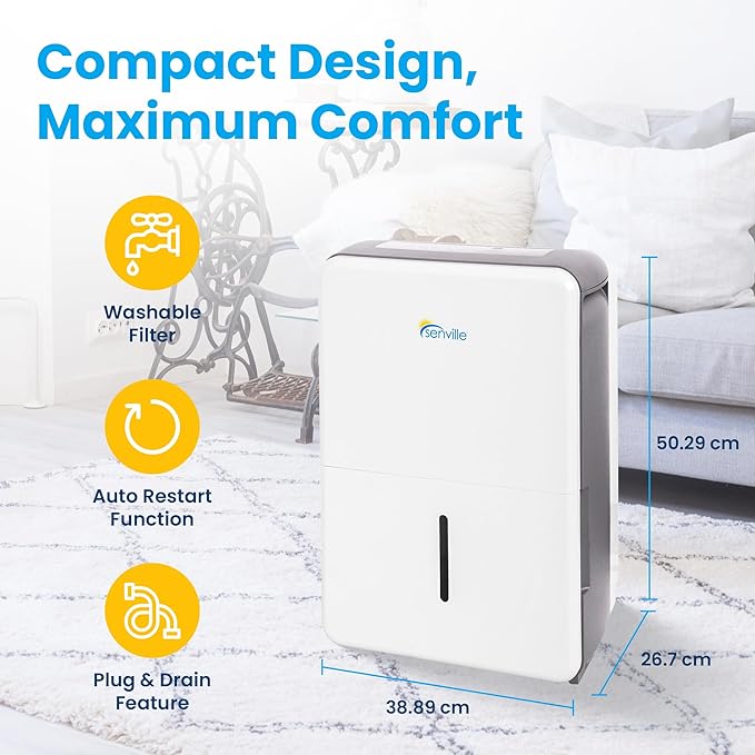 Senville 20 Pint Dehumidifier, Energy Star Certified, Washable Filter, Living - Image 5